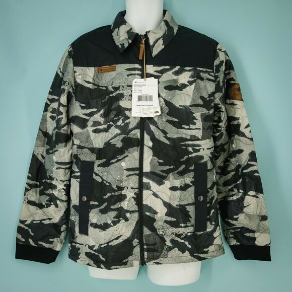 Obermeyer Size Small S Kaden Down Camo Print Zip Black Grey Gray Winter Jacket - Picture 1 of 4